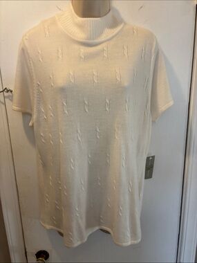 NWT Studio Works XL Cream Short-Sleeve Mock turtleneck Sweater NEW 26-159